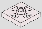 2 x 2 turntable plate; raised center pin on one face, recessed circular reverse · white