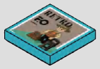 2 x 2 tile, smooth studless top; Retro 70 cover, cyan border