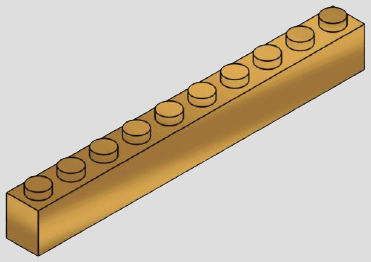 1 x 10 brick, 10 top studs · pearl-gold