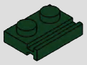 1 x 2 plate with rail along one side, 2 studs · dark-green
