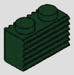 1 x 2 grille/profile brick, 2 studs and horizontal ribs · dark-green