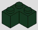 2 x 2 corner brick, 3 studs · dark-green