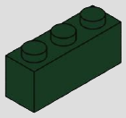 1 x 3 brick, 3 top studs · dark-green